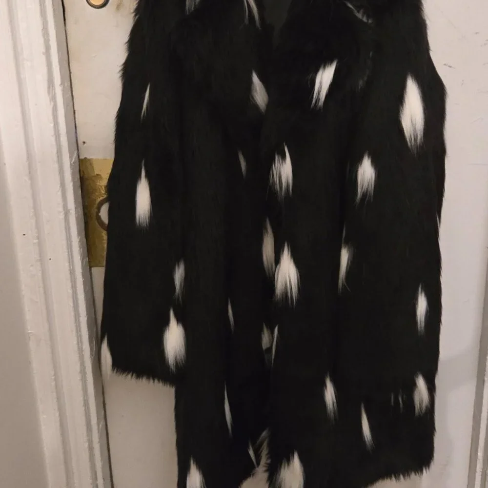 Faux Fur Jacket Mens Middle-length Black Long-sleeved Fox Fur Jacket Warm Trench - Picture 13 of 13